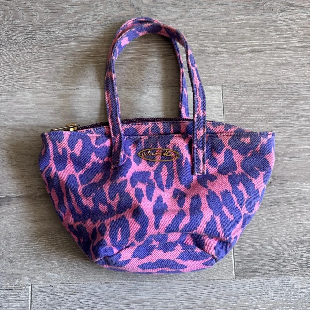 Dolce & Gabbana Y2K Mare Pink Purple Leopard Print Canvas Mini Bag Made in Italy